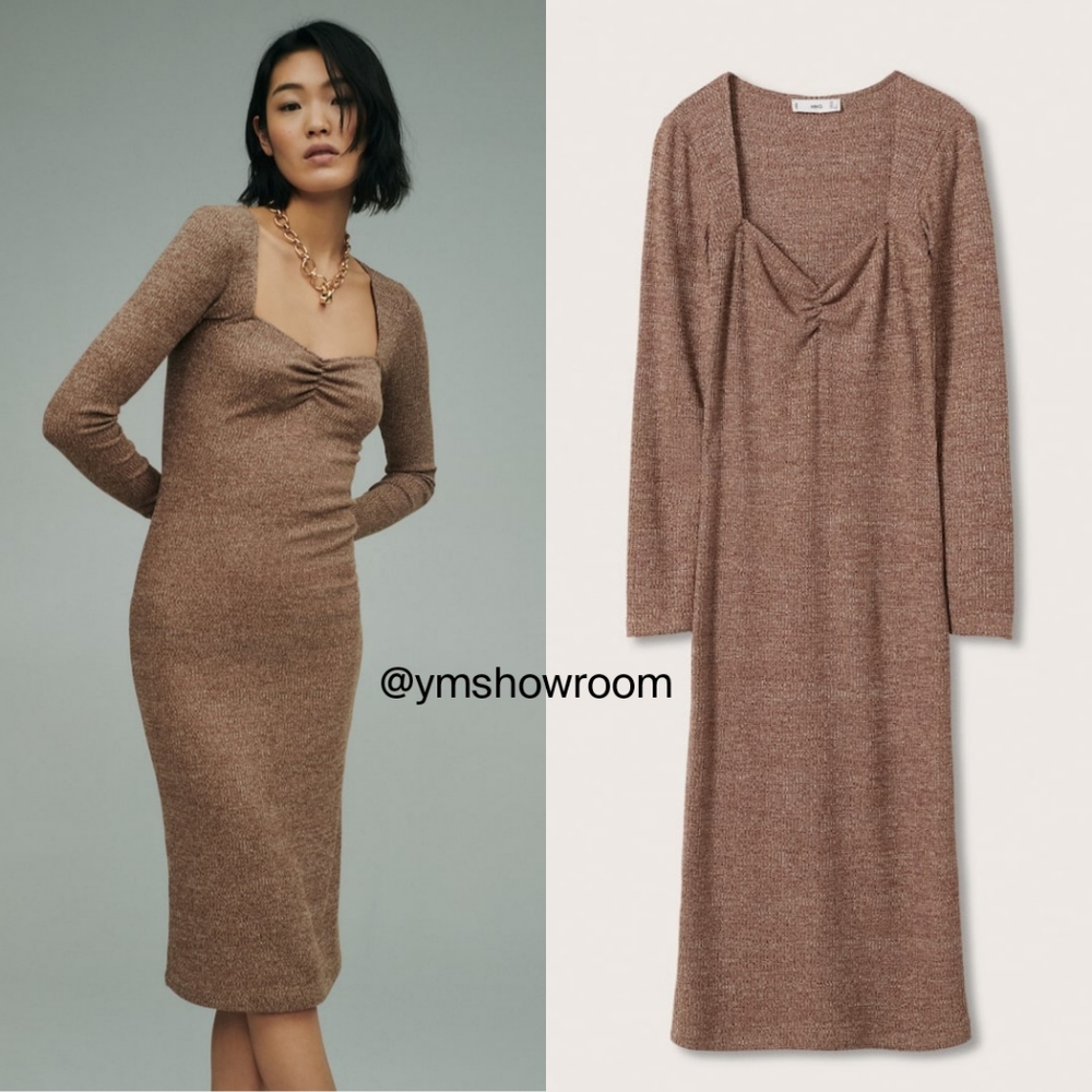 Mango Brown Long Sleeve Dress